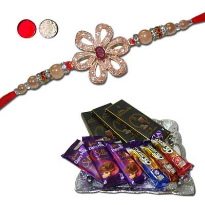 "RAKHI -AD 4020 A (Single Rakhi), Choco Thali - Code RC15 - Click here to View more details about this Product